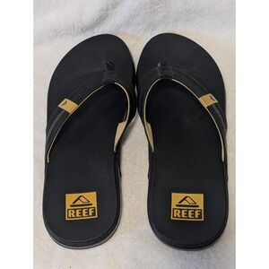 Reef Cushion Phantom Black w/ Yellow Flip Flops Sandals Men's 13 New Without Tag